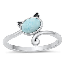 Load image into Gallery viewer, Sterling Silver Oxidized Cat Larimar Ring-12.1mm