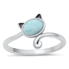 Sterling Silver Oxidized Cat Larimar Ring-12.1mm