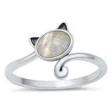 Sterling Silver Oxidized Cat Moonstone Ring-12.1mm