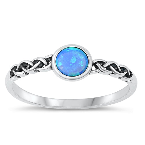 Sterling Silver Oxidized Blue Lab Opal Ring-5.8mm