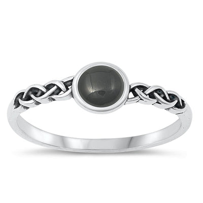 Sterling Silver Oxidized Black Agate Ring-5.8mm