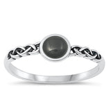 Sterling Silver Oxidized Black Agate Ring-5.8mm