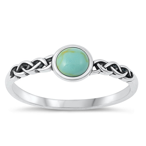 Sterling Silver Oxidized Genuine Turquoise Stone Ring-5.8mm
