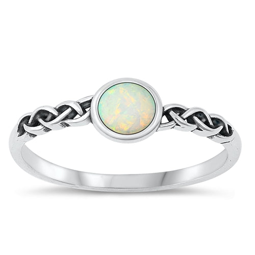 Sterling Silver Oxidized White Lab Opal Ring-5.8mm
