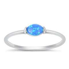 Sterling Silver Oxidized Blue Lab Opal Ring-3.9mm