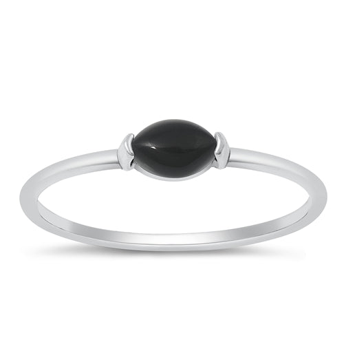 Sterling Silver Oxidized Black Agate Stone Ring-3.9mm