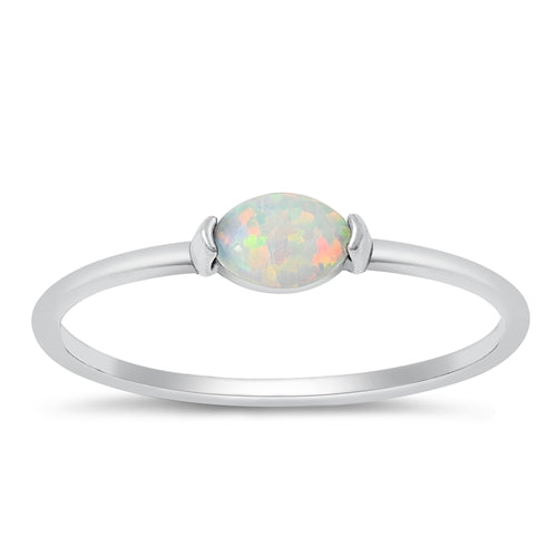 Sterling Silver Oxidized White Lab Opal Ring-3.9mm