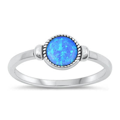 Sterling Silver Oxidized Blue Lab Opal and Ring-7.1mm