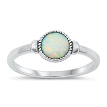 Load image into Gallery viewer, Sterling Silver Oxidized White Lab Opal and Ring-7.1mm