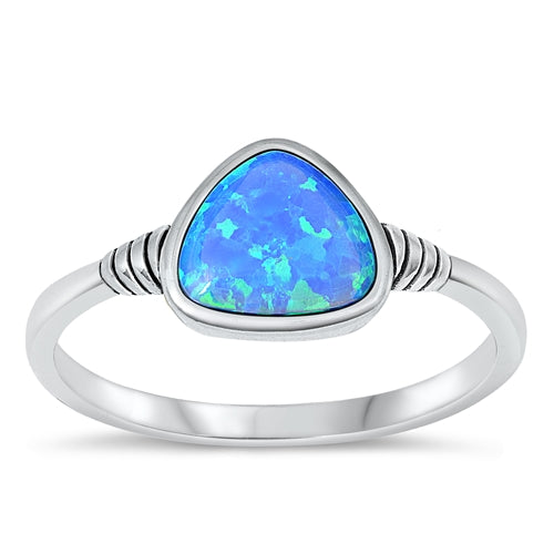 Sterling Silver Oxidized Blue Lab Opal Ring-8.7mm