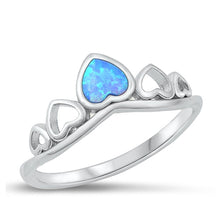 Load image into Gallery viewer, Sterling Silver Rhodium Plated Hearts Blue Lab Opal and Ring-8.3mm