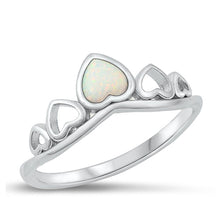 Load image into Gallery viewer, Sterling Silver Rhodium Plated Hearts White Lab Opal and Ring-8.3mm