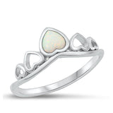 Sterling Silver Rhodium Plated Hearts White Lab Opal and Ring-8.3mm