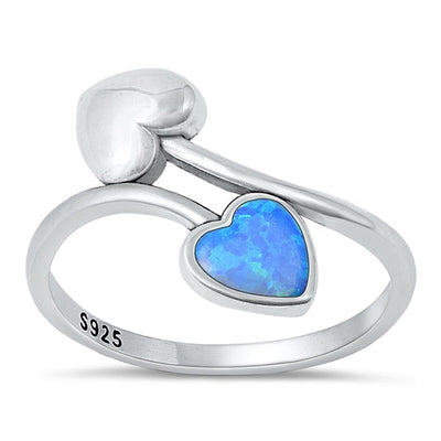 Sterling Silver Oxidized Hearts Blue Lab Opal Ring