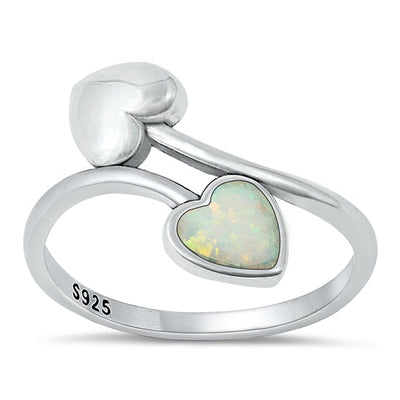 Sterling Silver Oxidized Hearts White Lab Opal Ring