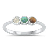 Sterling Silver Oxidized Moonstone, Turquoise, Tiger Eye Ring