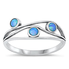Sterling Silver Oxidized Blue Lab Opal Ring-5.5mm
