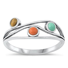 Load image into Gallery viewer, Sterling Silver Oxidized Multi Colored Stone Ring