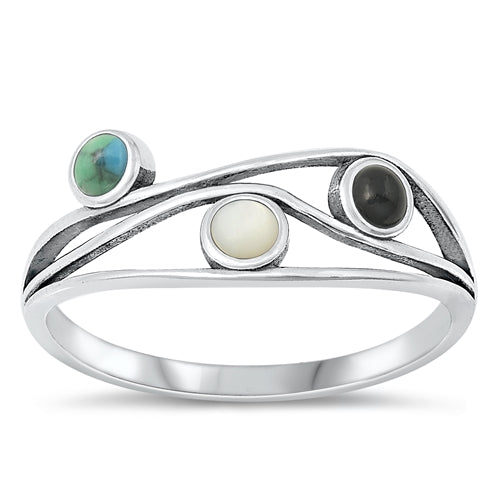 Sterling Silver Oxidized Multi-Stone Ring-8.7mm