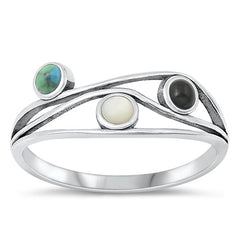 Sterling Silver Oxidized Multi-Stone Ring-8.7mm