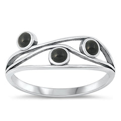 Sterling Silver Oxidized Black Agate Stone Ring-8.7mm