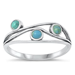 Sterling Silver Oxidized Genuine Turquoise Stone Ring-5.5mm