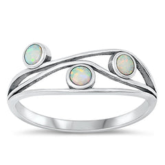 Sterling Silver Oxidized White Lab Opal Ring-5.5mm
