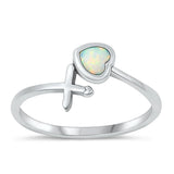 Sterling Silver Oxidized Heart And Cross White Lab Opal Ring