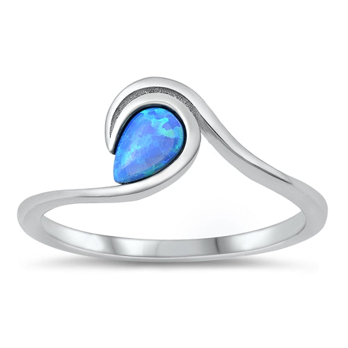 Sterling Silver Oxidized Blue Lab Opal Ring-7.6mm