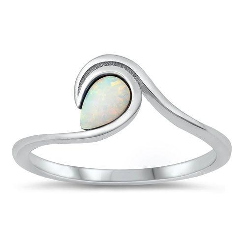 Sterling Silver Oxidized White Lab Opal Ring-7.6mm