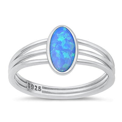 Sterling Silver Rhodium Plated Blue Lab Opal Ring-10.9mm