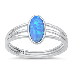 Sterling Silver Rhodium Plated Blue Lab Opal Ring-10.9mm