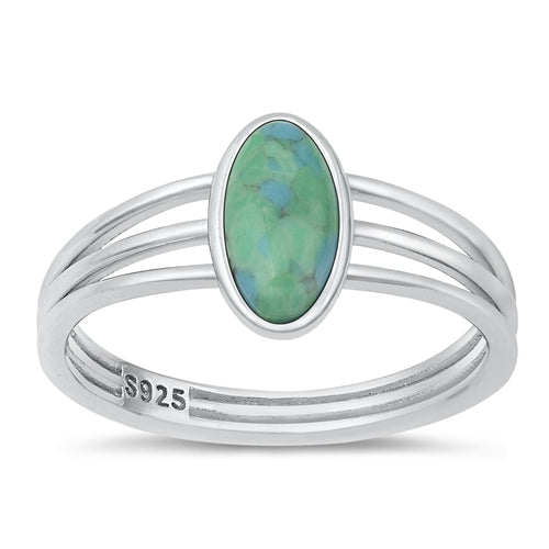 Sterling Silver Rhodium Plated Genuine Turquoise Stone Ring-10.9mm