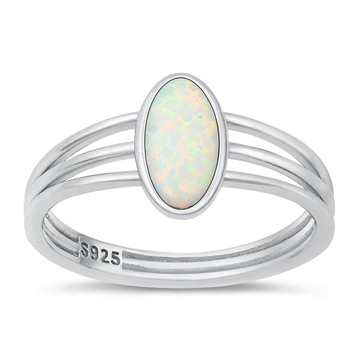 Sterling Silver Rhodium Plated White Lab Opal Ring-10.9mm
