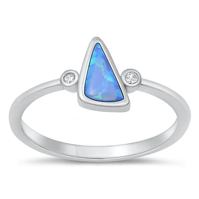Sterling Silver Rhodium Plated Blue Lab Opal Ring-9.1mm