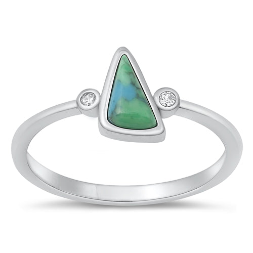Sterling Silver Rhodium Plated Genuine Turquoise Stone Ring-9.1mm