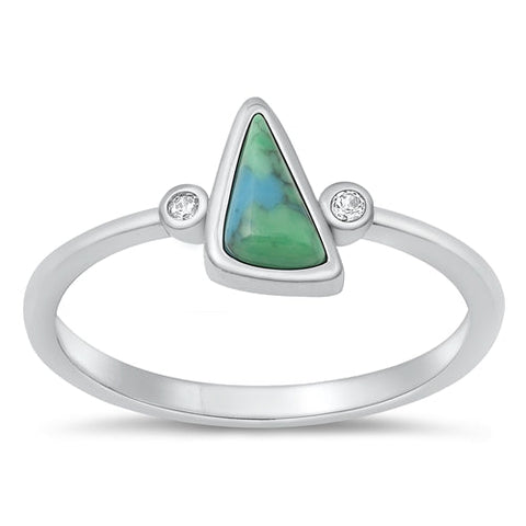 Sterling Silver Rhodium Plated Genuine Turquoise Stone Ring-9.1mm