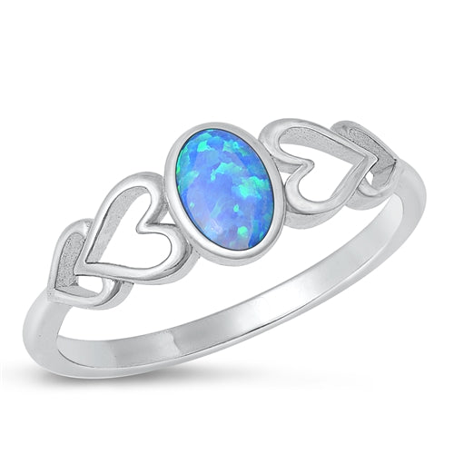 Sterling Silver Rhodium Plated Blue Lab Opal Ring-6.9mm