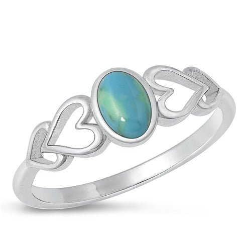 Sterling Silver Rhodium Plated Genuine Turquoise Stone Ring-6.9mm