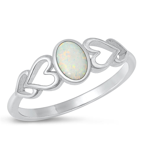 Sterling Silver Rhodium Plated White Lab Opal Ring-6.9mm