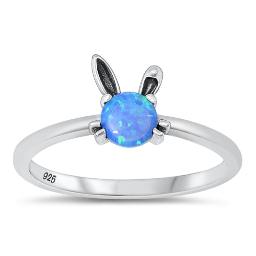 Sterling Silver Oxidized Blue Lab Opal Bunny Rabbit Ring