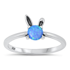 Sterling Silver Oxidized Blue Lab Opal Bunny Rabbit Ring