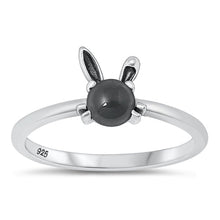 Load image into Gallery viewer, Sterling Silver Oxidized Black Agate Stone Bunny Rabbit Ring