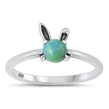 Load image into Gallery viewer, Sterling Silver Oxidized Genuine Turquoise Stone Bunny Rabbit Ring