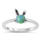 Sterling Silver Oxidized Genuine Turquoise Stone Bunny Rabbit Ring