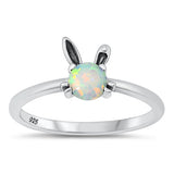 Sterling Silver Oxidized White Lab Opal Bunny Rabbit Ring