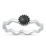 Sterling Silver Oxidized Black Agate Stone Ring-5.2mm