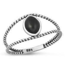 Load image into Gallery viewer, Sterling Silver Oxidized Black Agate Stone Ring-9.9mm