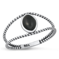 Sterling Silver Oxidized Black Agate Stone Ring-9.9mm