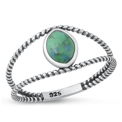 Sterling Silver Oxidized Genuine Turquoise Stone Ring-9.9mm